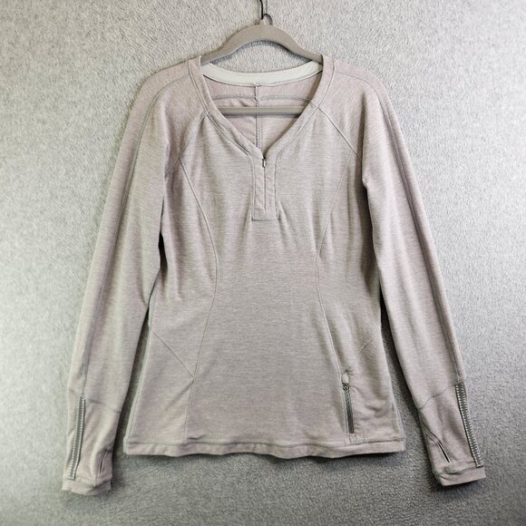 Lululemon Top Womens 10 Love Some Run Long Sleeve Heathered Light Grey Henley - Picture 1 of 15